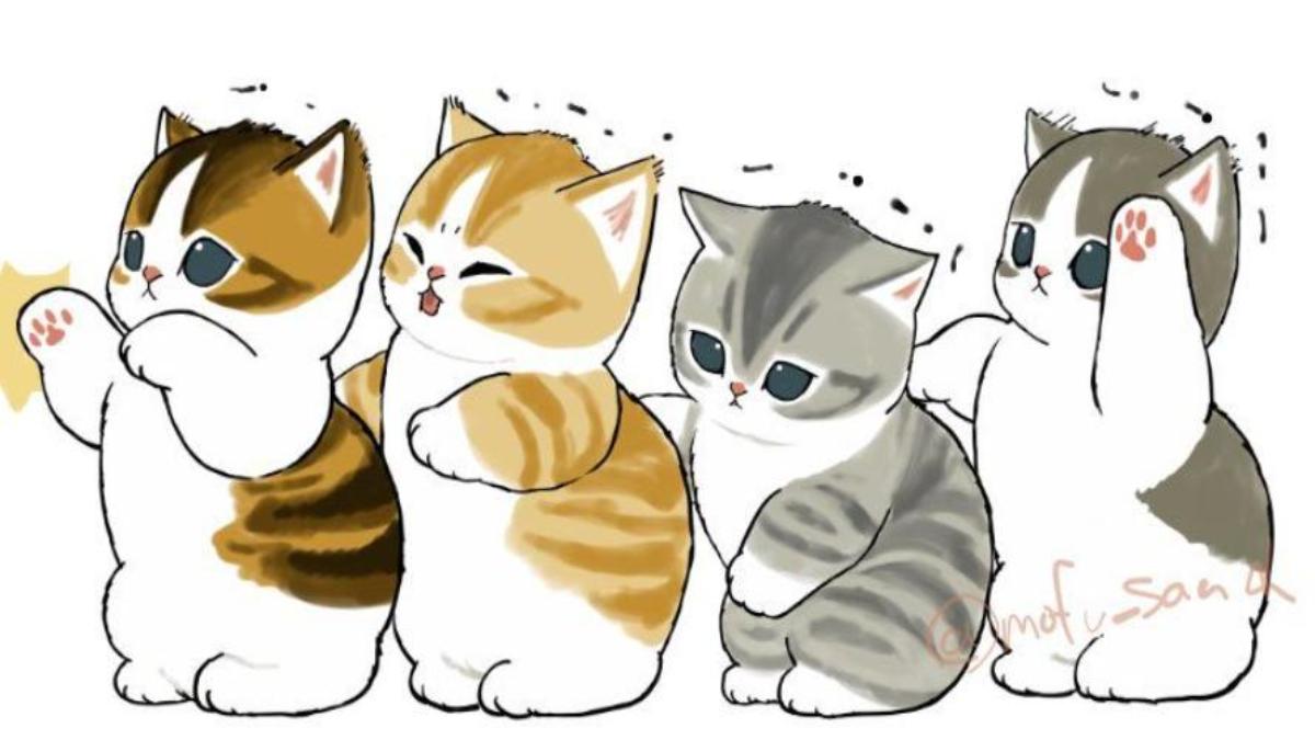 Hình nền máy tính ảnh mèo chibi anime hoạt hình xinh xắn