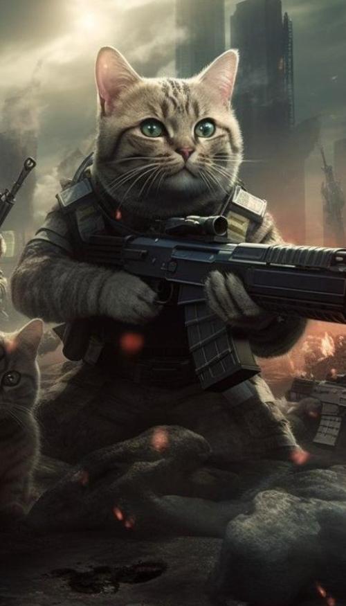 Hình nền điện thoại ảnh mèo cầm súng ngầu 