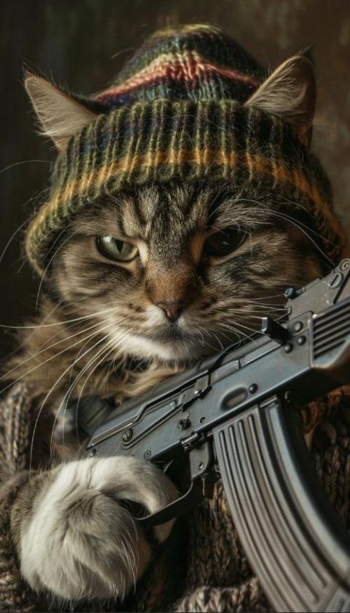 Hình nền điện thoại ảnh mèo cầm súng ngầu 