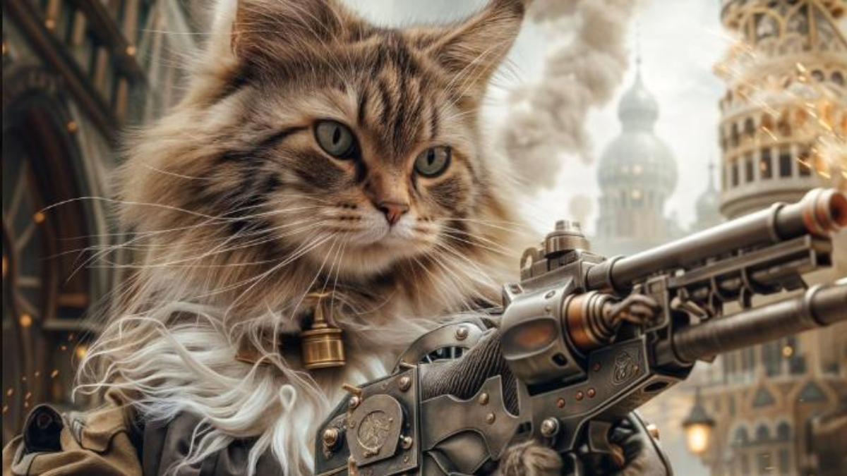 Hình nền máy tính ảnh mèo cầm súng ngầu 