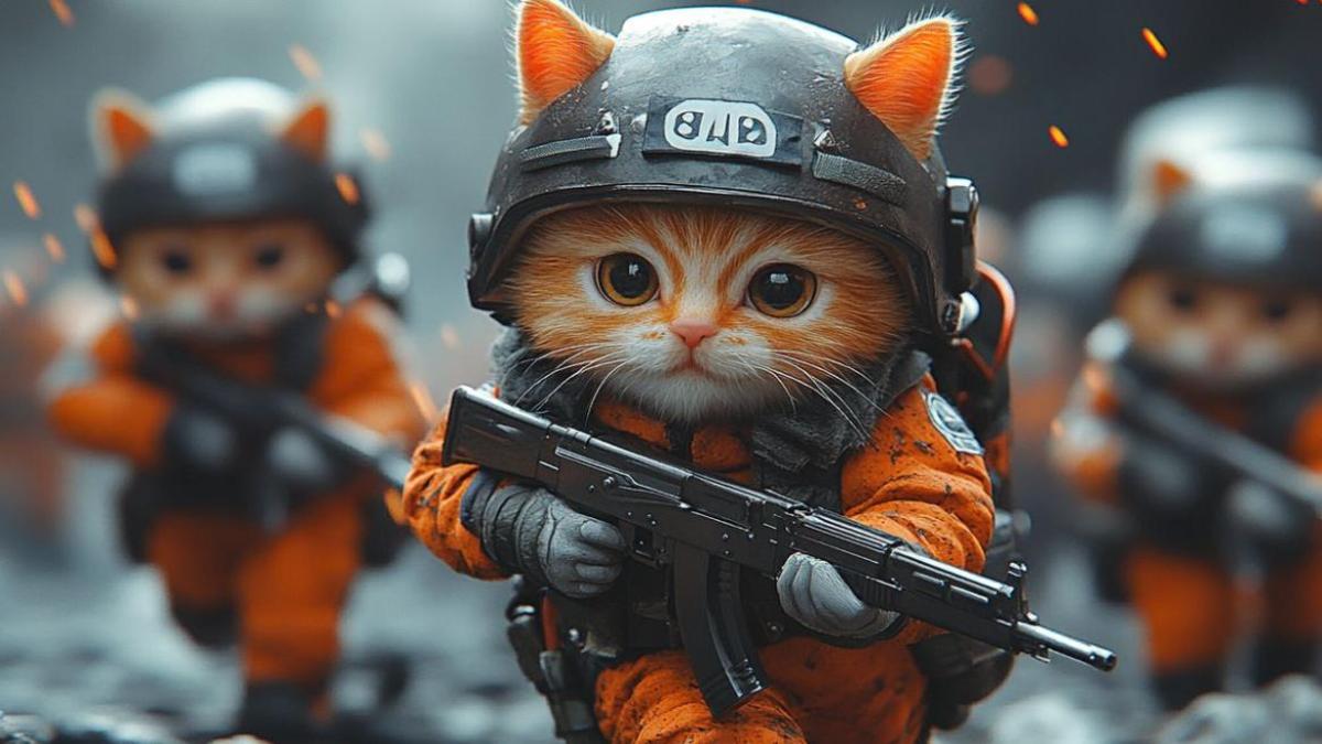 Hình nền máy tính ảnh mèo cầm súng ngầu 