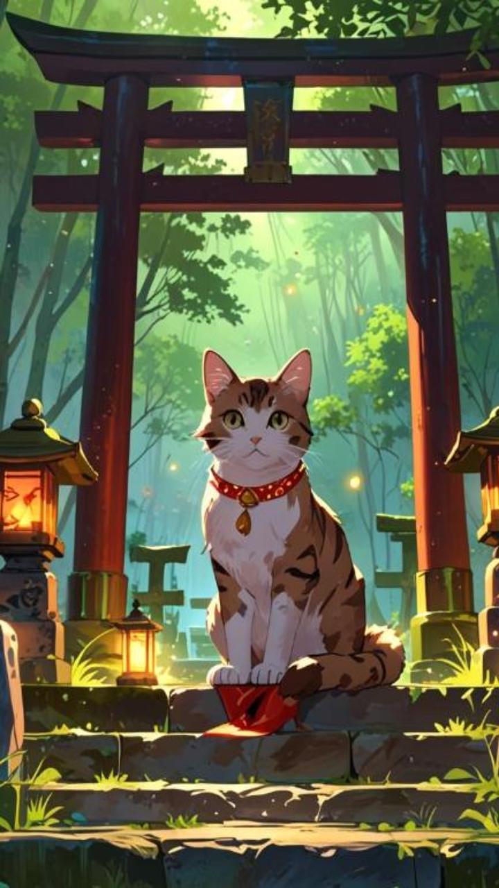 Ảnh mèo chibi anime cute hình nền điện thoại 