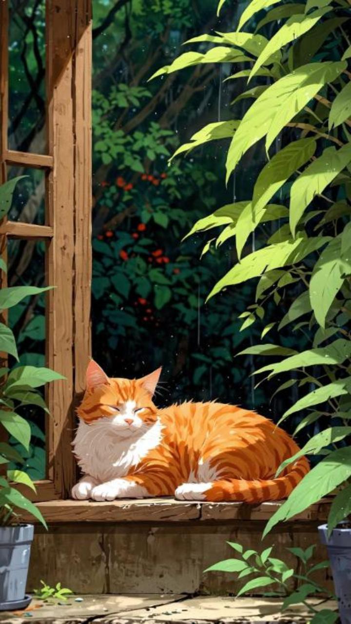 Mèo anime ngủ cute