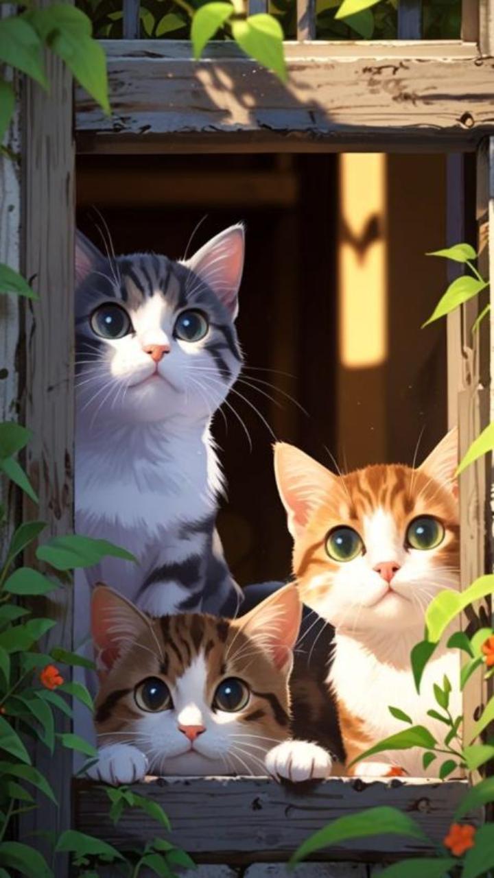 Ảnh mèo chibi anime cute hình nền điện thoại 