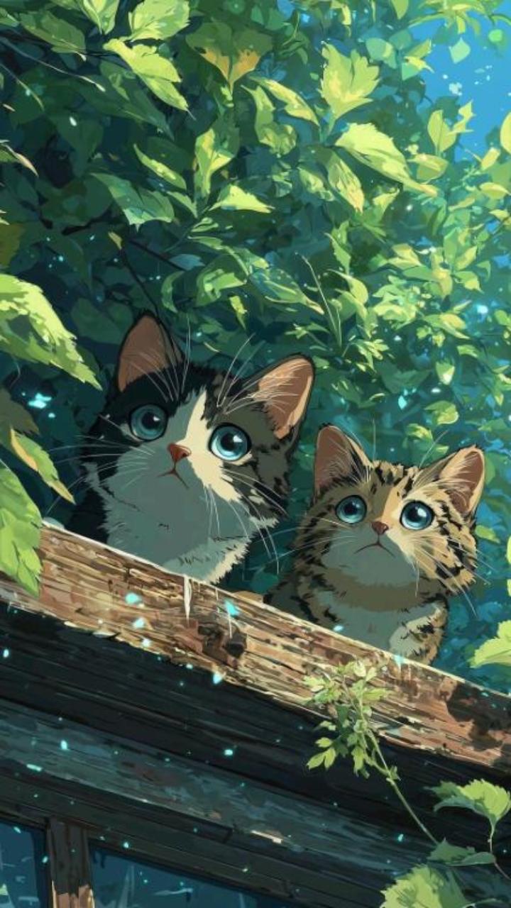 Ảnh mèo chibi anime cute hình nền điện thoại 