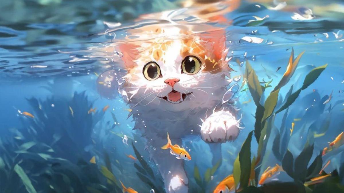 Hình nền mèo chibi anime cho máy tính 