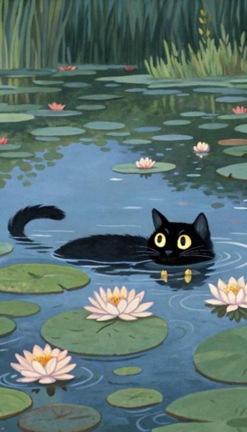 Hình nền mèo đen anime cho điện thoại 