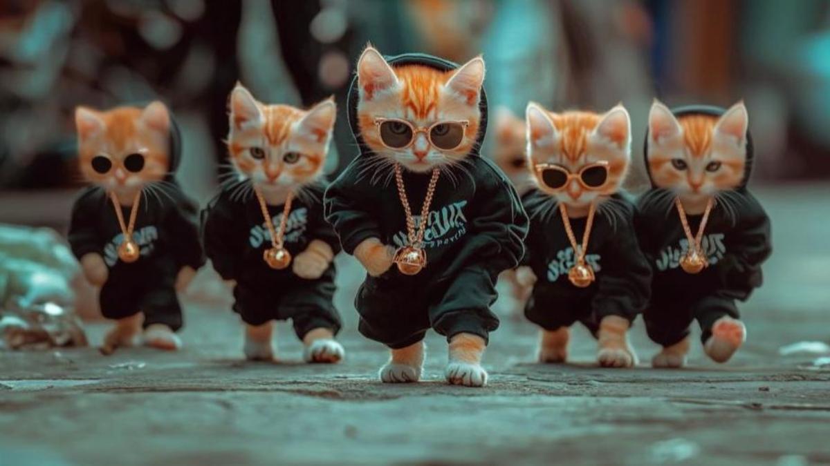 Hình nền mèo ngầu đeo kính cho laptop 