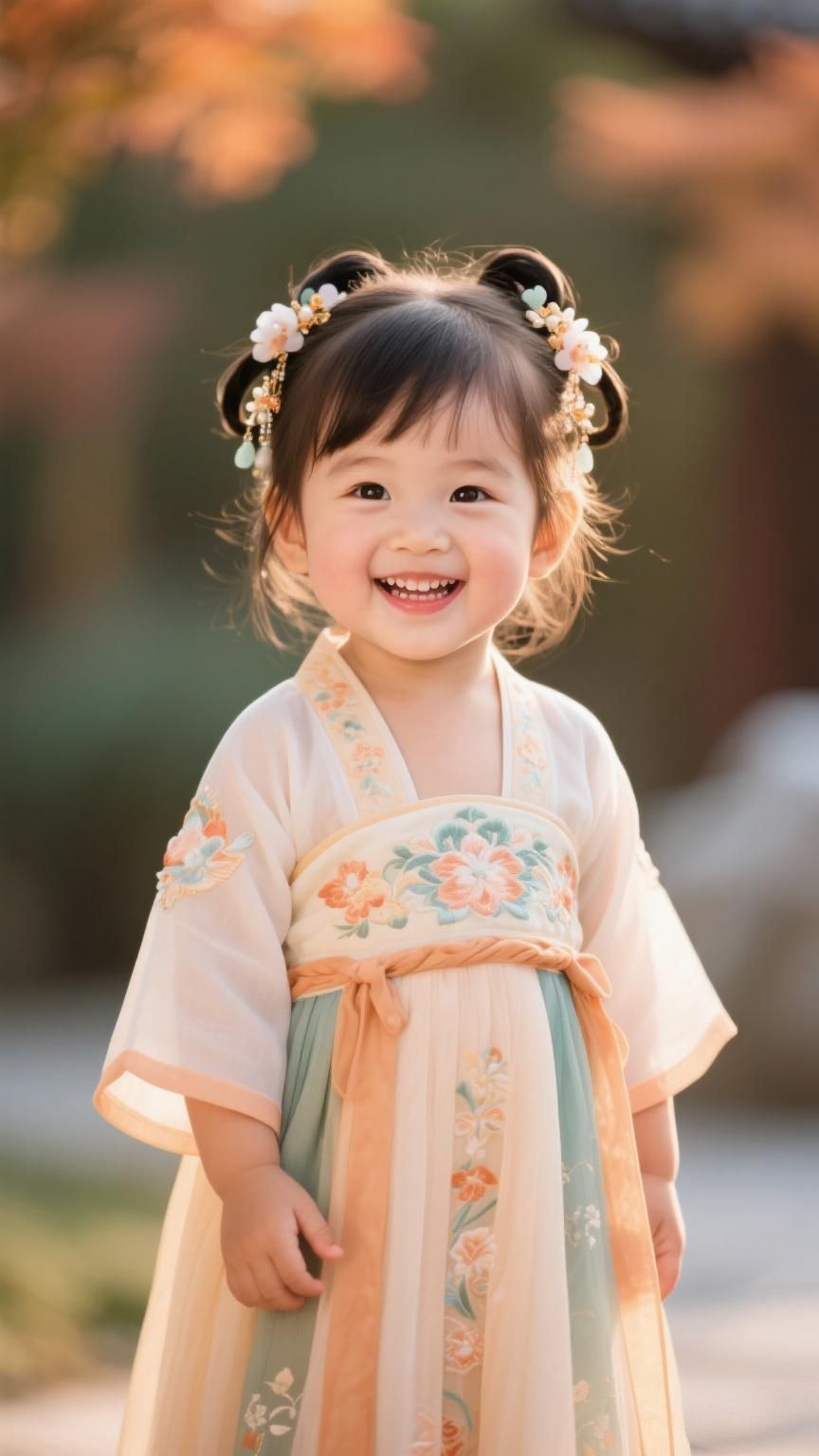 Hình nền cổ trang bé gái cưởi tươi