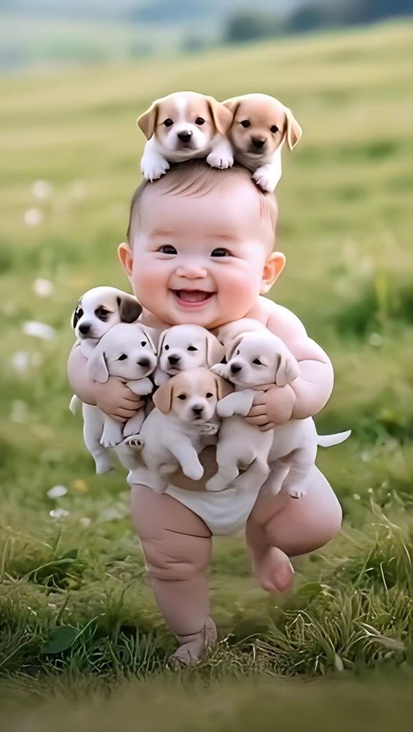 Ảnh nền bé trai cùng cún con