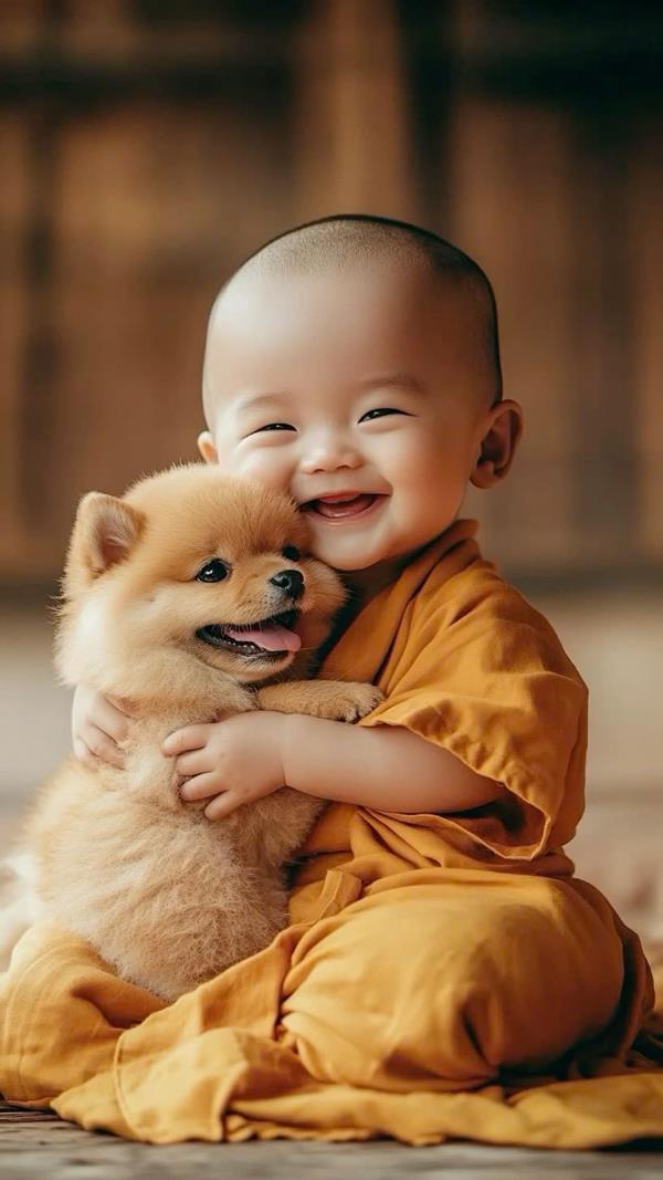 Ảnh nền bé trai và cún con