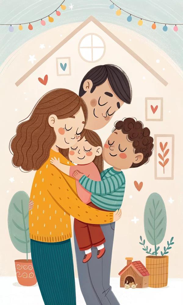Ảnh gia đình hoạt hình ôm nhau